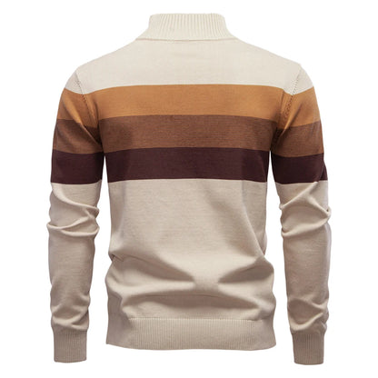 AIOPESON Men's Patchwork Pullover Sweater Cotton Casual Zipper Mock Neck Sweater for Men New Winter Fashion Warm Sweater for Men