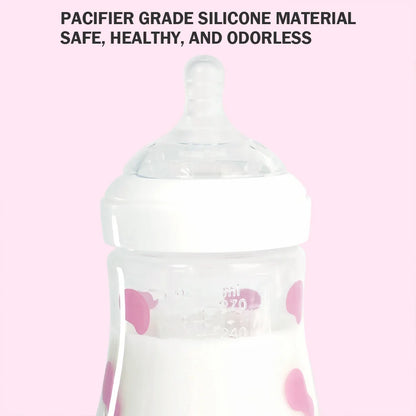 180ML/270ML cute cow shaped anti bloating baby PP bottle without handle, silicone replacement nipple available for sale
