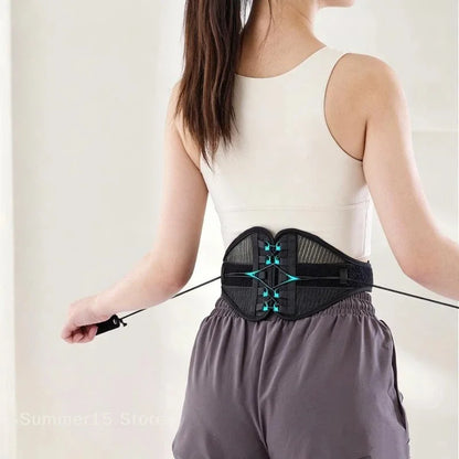 【R】Adjustable Lace Up Lumbar Support Belt Breathable Mesh Waist Brace For Back Pain Relief And Posture Correction