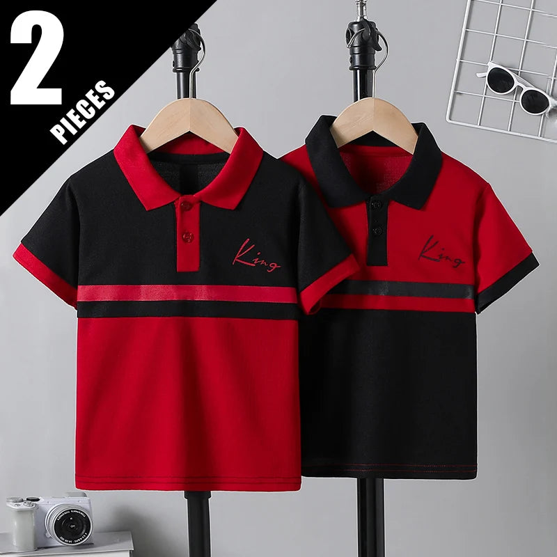 1/2/3 piece set of children's striped multi-color POLO short sleeved boy handsome casual lapel button top versatile sports T-shi