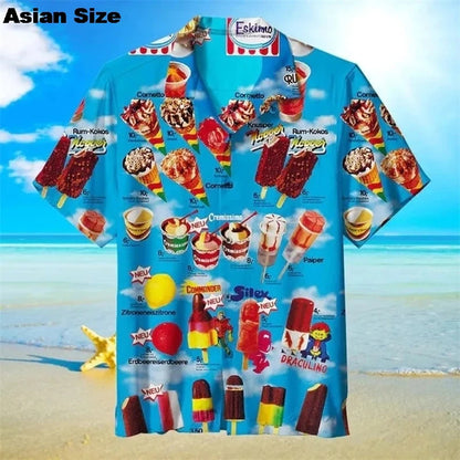 2025 Hawaiian Shirt For Men Summer Cold Ice Cream Short Sleeve Shirt Tops Casual Popsicle Blouses Icecream Female Button Clothes
