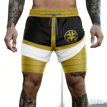 Bandai Periphery Power Rangers Men's Double Layer 2-In-1 Performance Gym Shorts Summer Quick-Dry Comfy Lightweight Beach Shorts