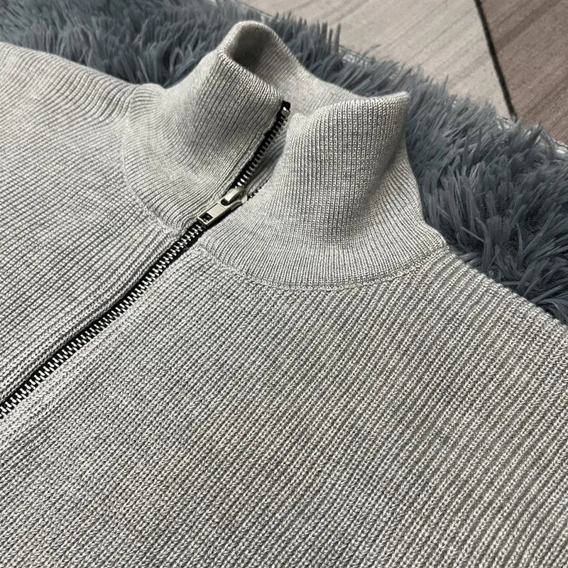 Asian size Autumn Winter Men Loose Casual Knit Sweater Zipper Semi High Neck Long Sleeve Cardigan Lazy Comfortable Warm Top