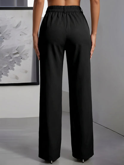 Women High Waisted Wide Leg Office Trousers, Solid Black Pleated Elegant Crease Dress Pants, Professional Full Length Trousers