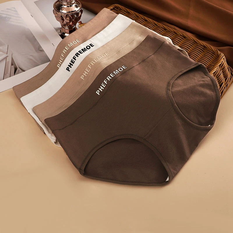 4PCS Women Cotton Mid-Rise Panties Soft Breathable Solid Color Briefs Daily Underwear