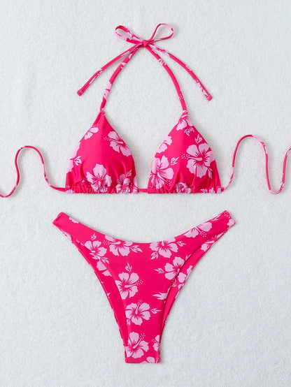 Retro Floral Bikini - High Waisted Lace Up Swimsuit | Summer Beachwear