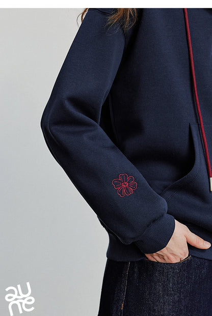 TOYOUTH Women Hoodies Sweatshirt 2025 Autumn New Contrasting Color Embroidery Splicing Hooded Pullover Tops