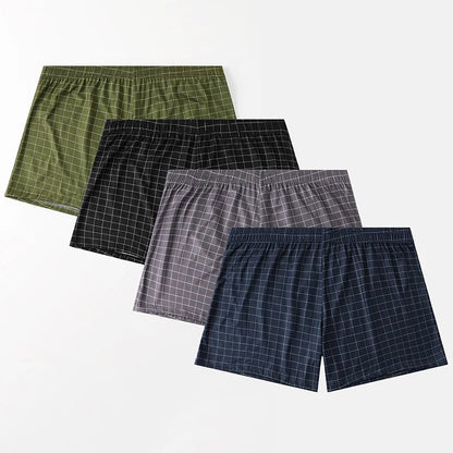 4-Piece Set Of Plaid Printed Elderly Aro Pants Casual And Loose Men's Boxer Shorts Comfortable And Breathable Underwear