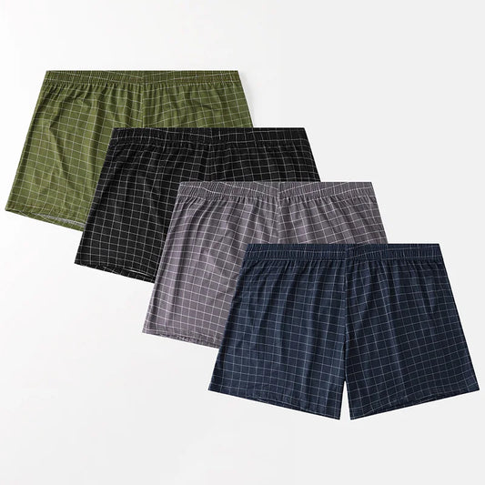 4-Piece Set Of Plaid Printed Elderly Aro Pants Casual And Loose Men's Boxer Shorts Comfortable And Breathable Underwear