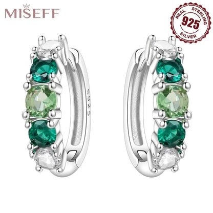 MISEFF Real 925 Sterling Silver Earring Gradual Change Green Blue Colored Zircon Hoop Earrings Engagement Wedding Jewelry Gifts