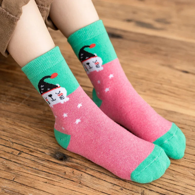 5 Pairs/Lot Kids Scoks Autumn Winter Kids Warm Thicken Cotton Socks Unisex Boys Girls Cute Cartoon Animal Socks
