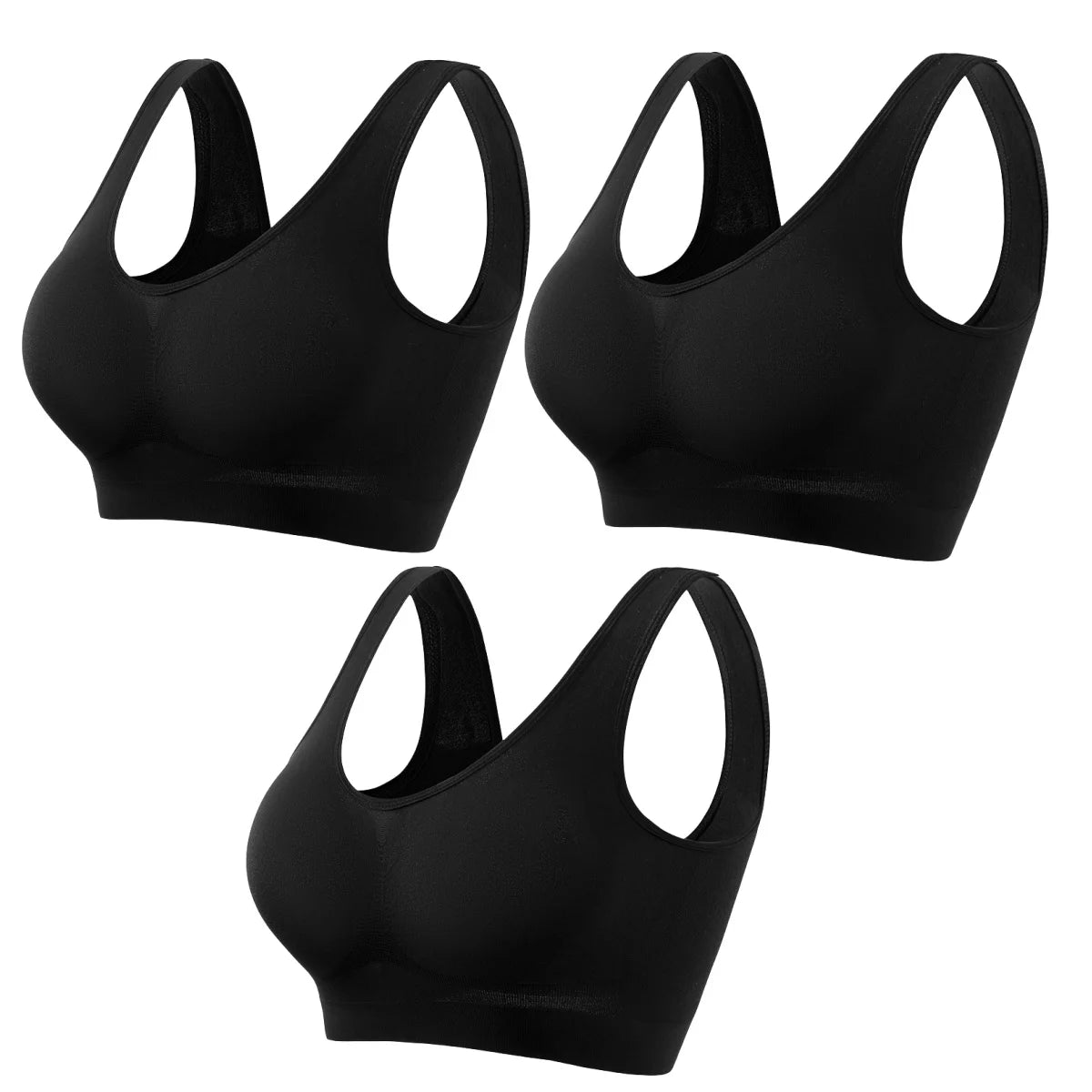 3Pcs/Set Women Seamless Knit Tank Sports Bra Solid Color Bralette Top Wide Strap Integrated Lining Without Pads Lingerie S-5XL