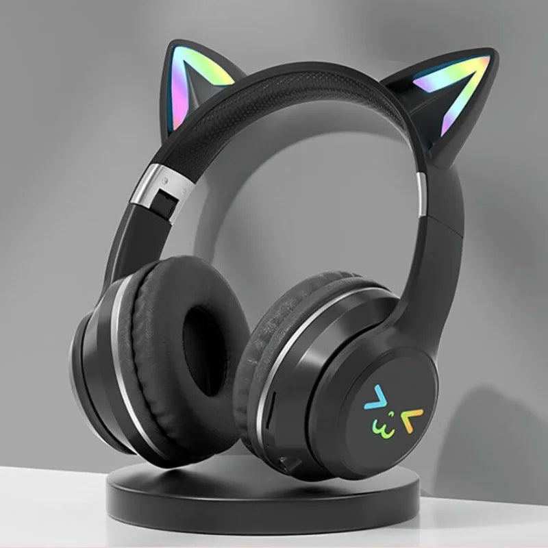 RGB Luminous Cat Ears Wireless Bluetooth Headphones With Microphone Headset Gamer Girl Call Noise Reduction Hifi Sale Handfree