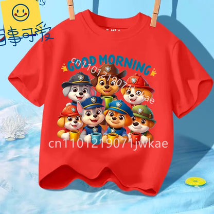 Paw Patrols Girl Boys T Shirt Cartoon Skye Short Sleeve Tops Summer Kids Korean Clothes Baby Casual Tees Cute Birthdays Gifts