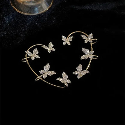 Silver Plated Metal Butterfly Ear Clips Without Piercing for Women Sparkling Zircon Ear Cuff Clip Earrings Wedding Jewelry