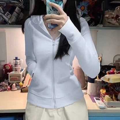 Streetwear Black Hoodie Coat 2025 Women's Clothing Hooded Zipper Slim Fit Y2k Jackets Casual Fashion Sweatshirts Tops Ropa Mujer