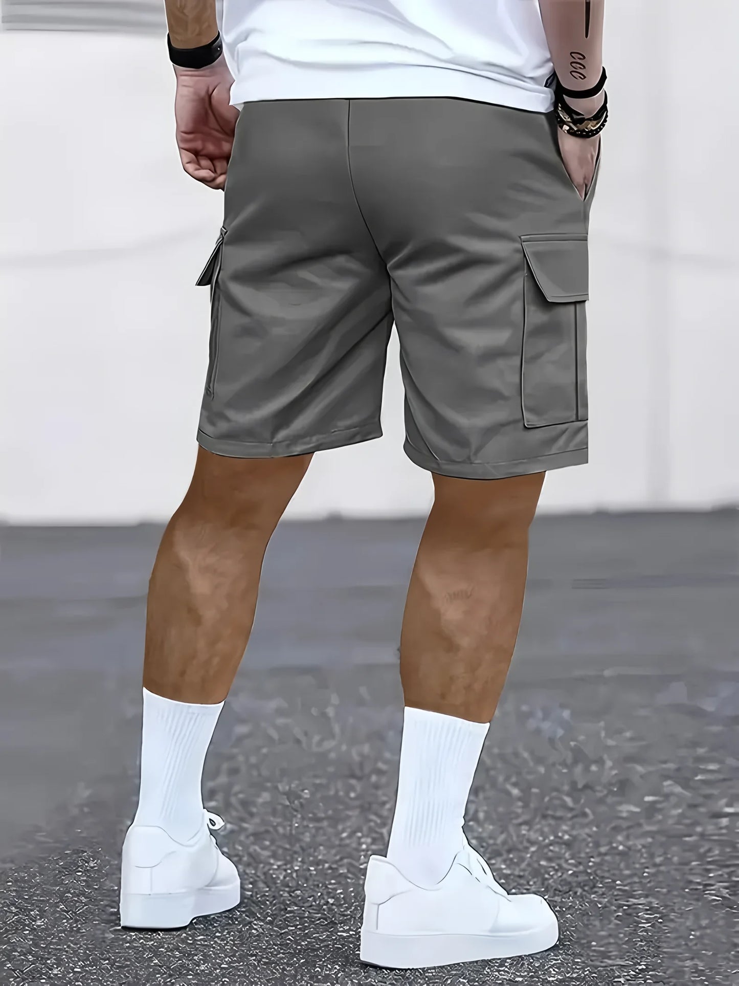 Men's Work Shorts - Multi-Pocket Cargo, Elastic Waistband, Breathable Polyester