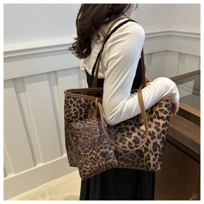 Leopard Print Tote Bag - Women's PU Leather Large Capacity Casual Travel Purse