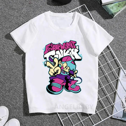 Hot Game Friday Night Funkin Cartoon Kids T shirt Girls Summer Fashion Tops Baby Boys Clothes Children Short Sleeve T-shirt