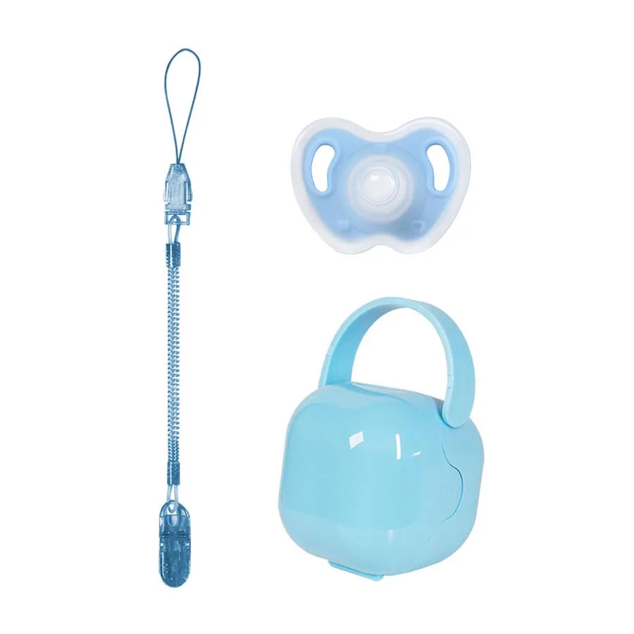 3Pcs Baby Apple Pacifier Set Silicone Soother with Spring pacifier chain and PP storage Box 100% BPA Free Portable Pacifier Set