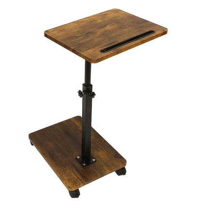 C Shaped Side Table – Mobile Coffee Table With Wheels | Adjustable Height Wooden Storage