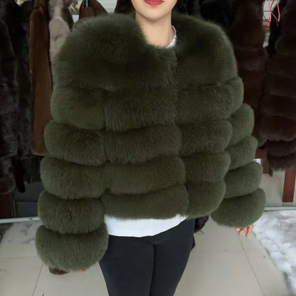 Fox Fur Coat - Slim Fit Women Winter Coat | Brown Real Fur Jacket With Hook Closure