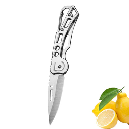 Stainless Steel Folding Fruit Knife with Keychain - Non-Slip Pocket Slicing Knife