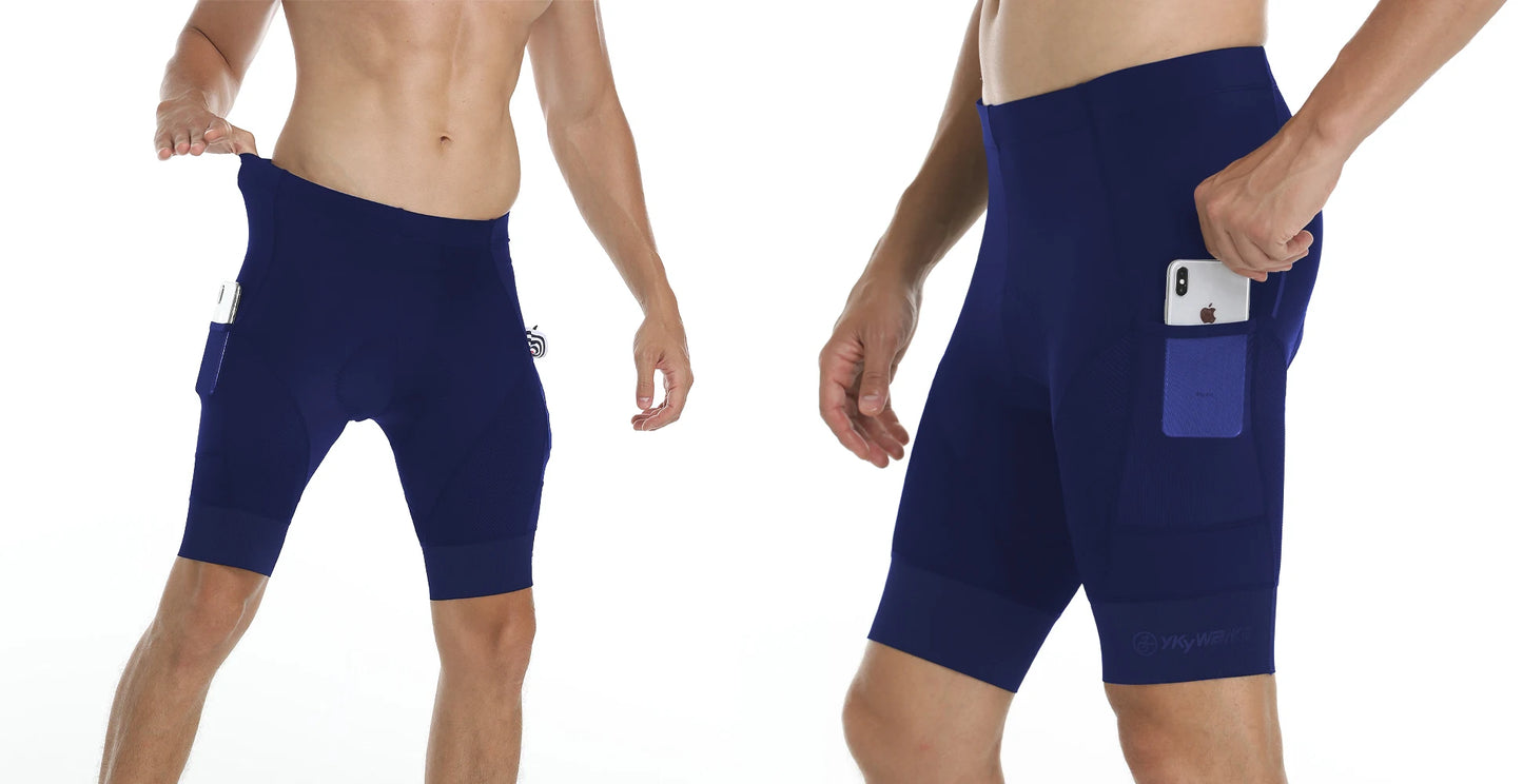 YKYWBIKE Sports Padded Bike Shorts for Men Cycling Bicycle Shorts Comfortable Road Biking Pants 2 Pocket Tights Slim Fit