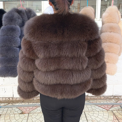 Fox Fur Coat - Slim Fit Women Winter Coat | Brown Real Fur Jacket With Hook Closure