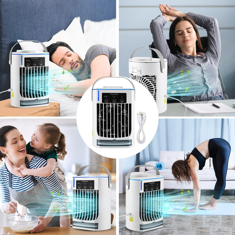 3 In 1 Fan AIr Conditioner Household Small Air Cooler LED Night Light Portable Humidifier Air Adjustment Fan Office Home Fan