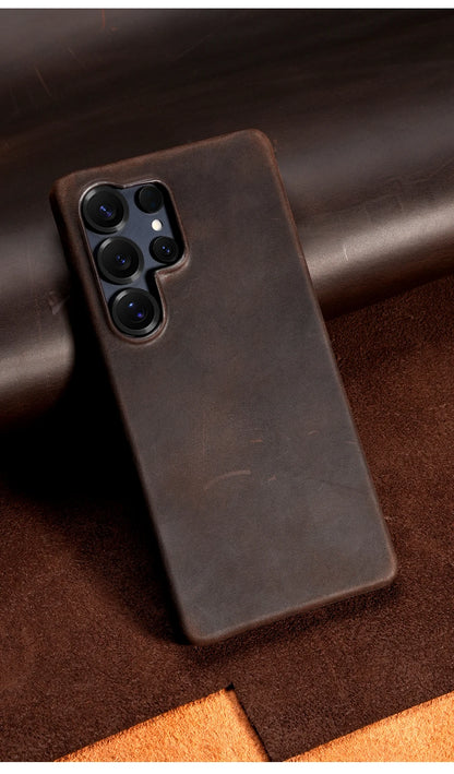 Samsung Leather Phone Case – Genuine Cowhide Magnetic Phone Cover for S24 S25 Ultra