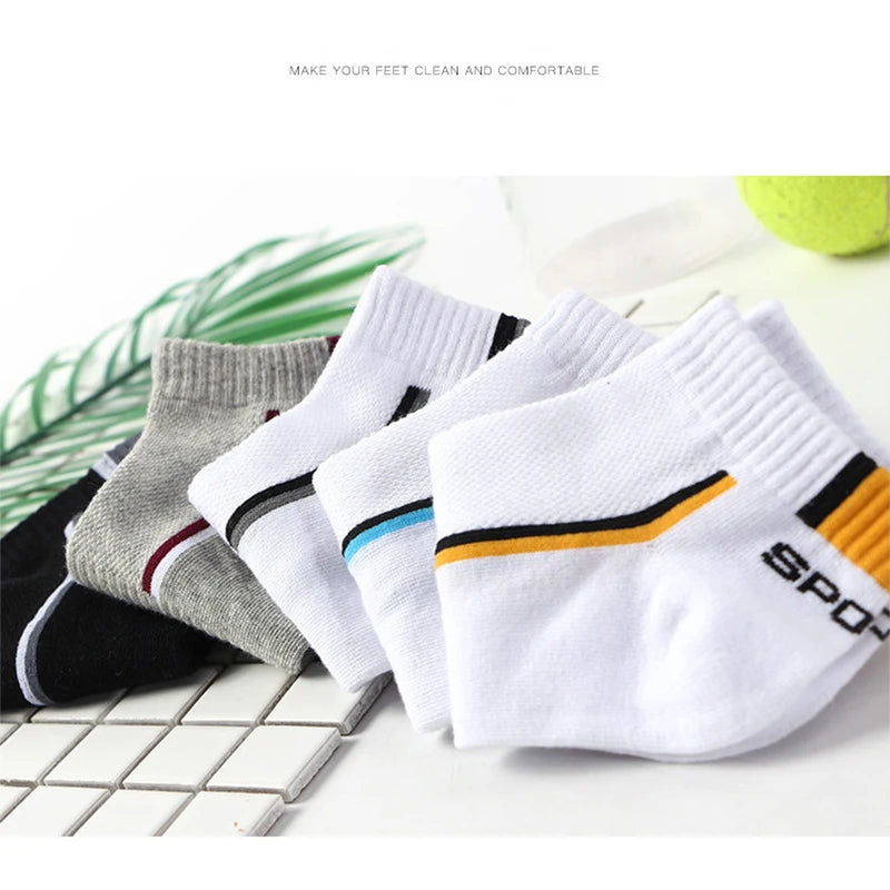 5 Pairs/Lot Spring Summer Men's Socks Breathable Ankle Cotton Sport Socks Mesh Casual Athletic Thin Short Sokken Size 38-48