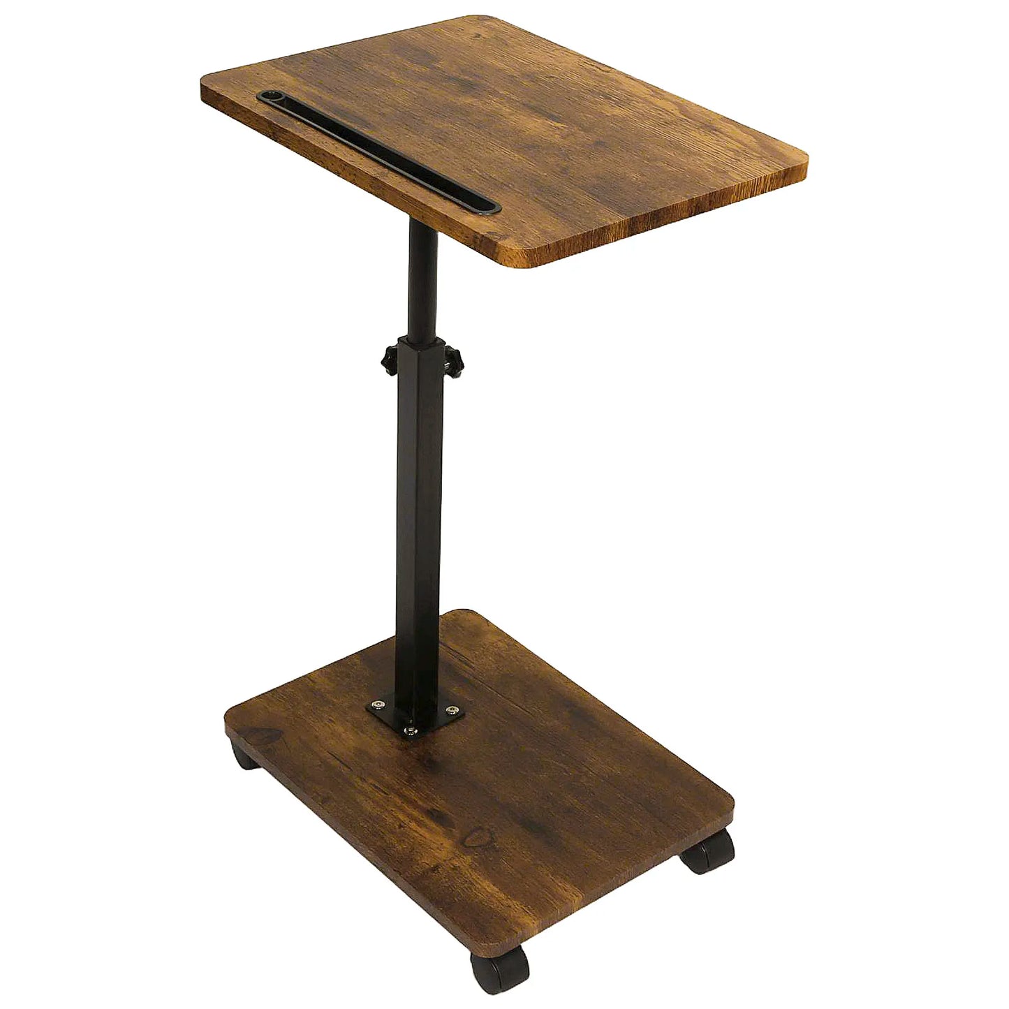C Shaped Side Table – Mobile Coffee Table With Wheels | Adjustable Height Wooden Storage