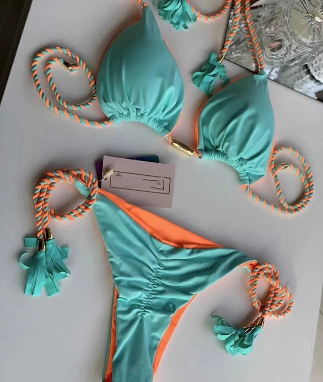 Multicolor Backless Triangle Bikini - Womens Swimsuit - ZOOMNSTORE