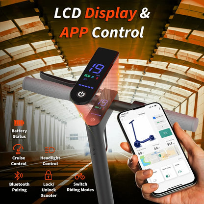 8.5inch Solid Tire Electric Scooter 10.5Ah 19mph Max Speed Smart APP Control 21miles Max Range Foldable E-Scooter for Adult