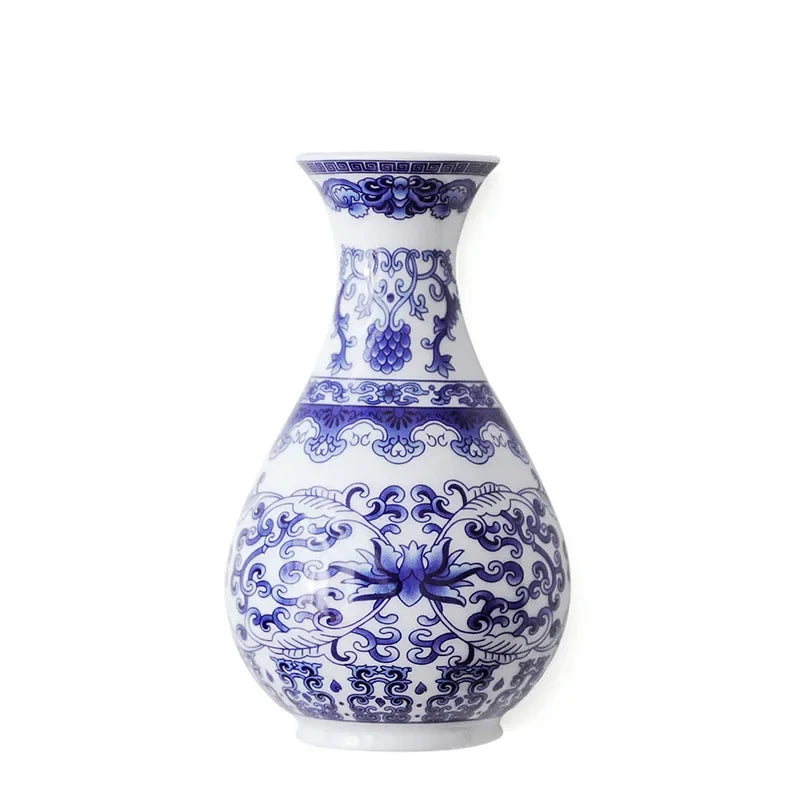 Antique Blue and White Ceramic Vase - Porcelain Flower Container for Home Decoration
