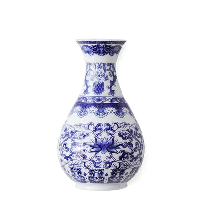 Antique Blue and White Ceramic Vase - Porcelain Flower Container for Home Decoration