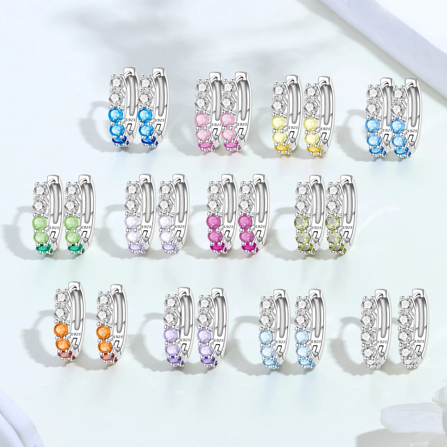 MISEFF Real 925 Sterling Silver Earring Gradual Change Green Blue Colored Zircon Hoop Earrings Engagement Wedding Jewelry Gifts