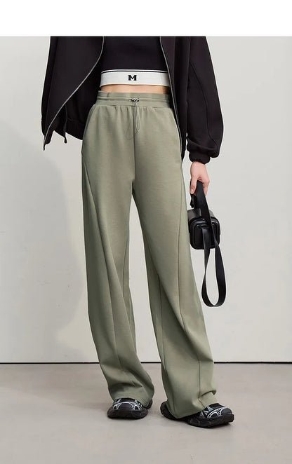 Amii Cotton Pants For Woman 2026 Autumn New Adjustable Rubber Band Waist Casual Pants Long Wide Leg Knit Women Trousers 12641040