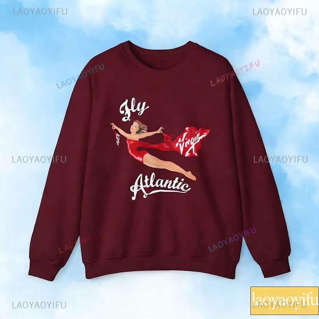 Fly Atlantic Princess Diana Sweatshirt Retro 80s Sporty Crewneck Winter Clothes Women Aesthetic Sweaters Casual Long Sleeve Tops