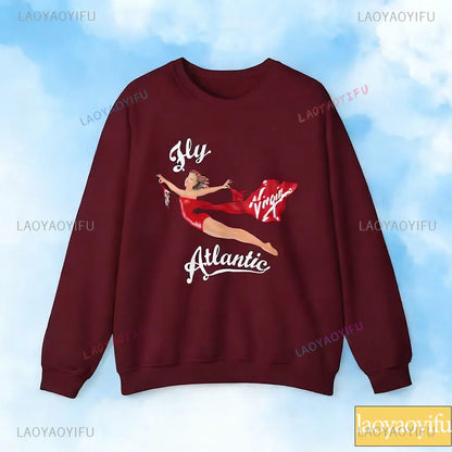 Fly Atlantic Princess Diana Sweatshirt Retro 80s Sporty Crewneck Winter Clothes Women Aesthetic Sweaters Casual Long Sleeve Tops