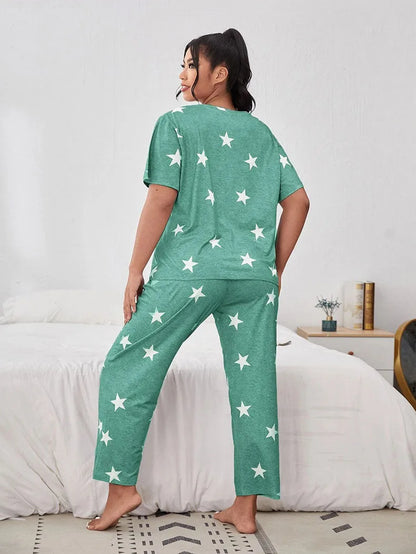 5XL Big Size Pajamas For Women Summer Autumn Faux Cotton Pajama Set  Short Sleeved Casual Loose Luxury Print Sleepwear Pijama