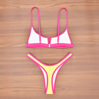 V Shaped Thong Bikini - Denim Two Piece Bikini Set With Push Up Bathing Suit