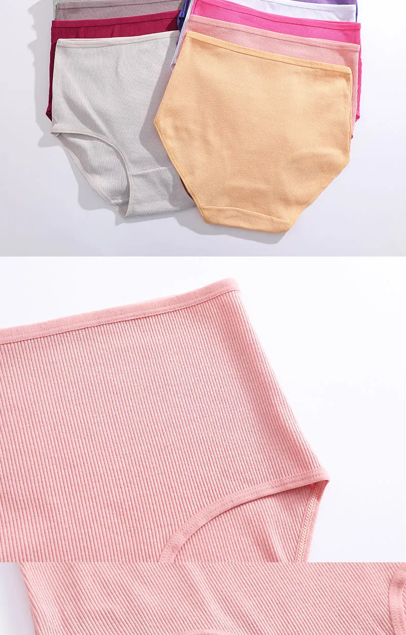 FINETOO 4 Pieces High Waist Women's Unicolor Seamless Panties Oversized Women's Underwears Solid Color S-XXL Cotton Pantys