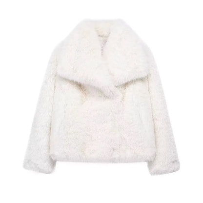 Faux Fur Coat Women’s Winter Jacket – Warm Fluffy Loose Lapel Outerwear