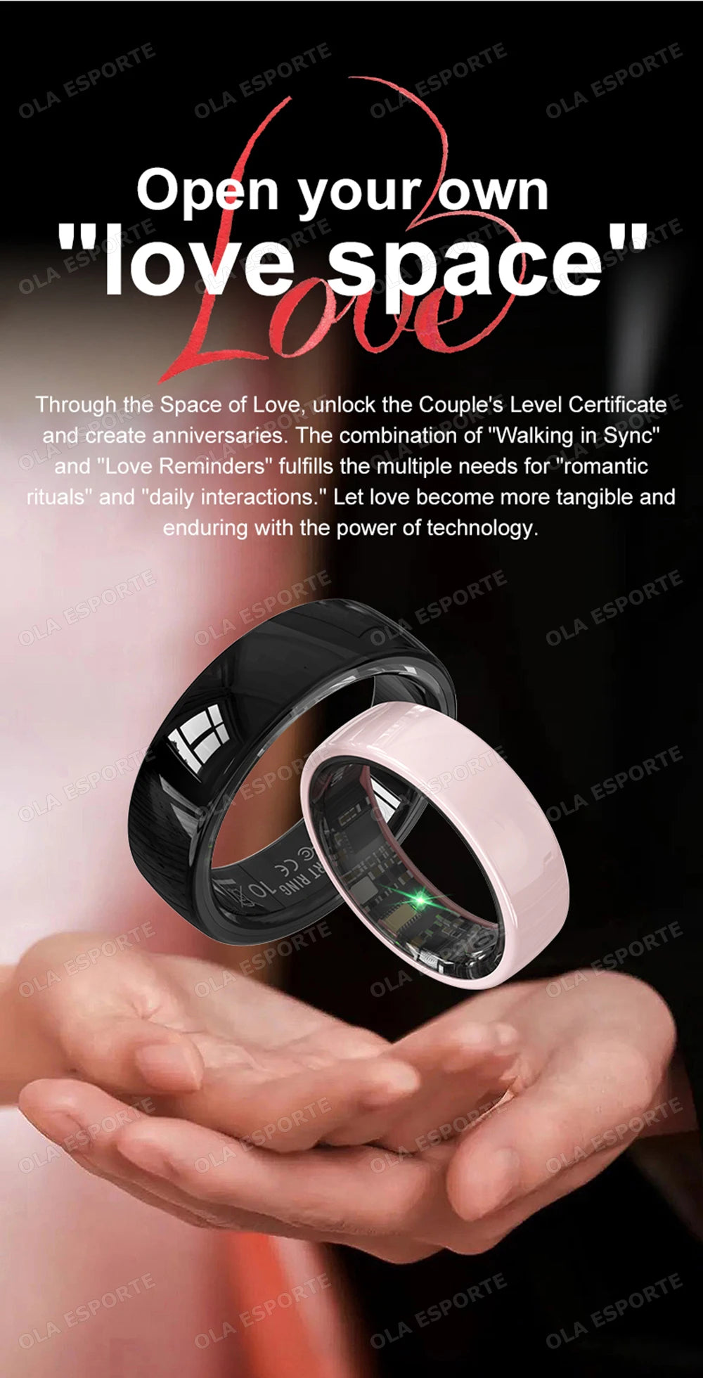 Smart Ring Couple Space Interaction Health and Sleep Monitor Multi Sport Mode Gesture Control 5ATM Waterproof with Charging Case