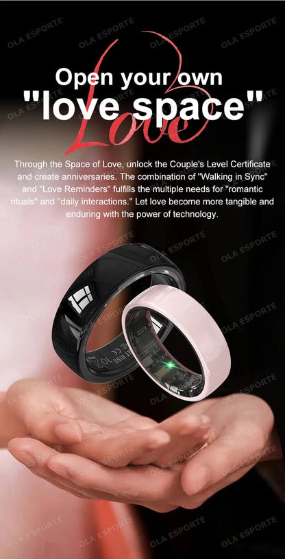 Smart Ring Couple Space Interaction Health and Sleep Monitor Multi Sport Mode Gesture Control 5ATM Waterproof with Charging Case