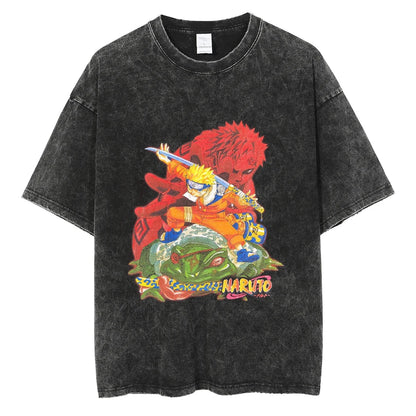 Men Streetwear Tshirt Japanese Anime Naruto Graphic T-Shirt Cotton 2026 Harajuku Washed T Shirt Summer Hip Hop Tops Tees Black