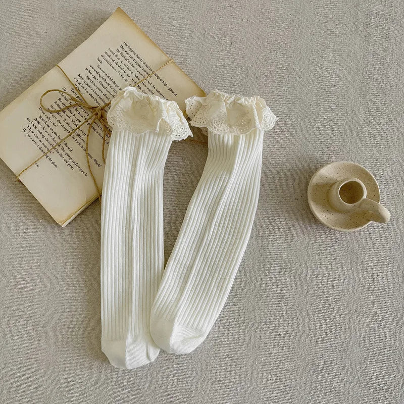 Ruffle Baby Girls Knee High Socks Long Kids Soft Cotton Lace Stuff Princess Children Leg Warmers Cute Girl Socks For 0-8Years