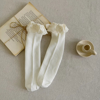 Ruffle Baby Girls Knee High Socks Long Kids Soft Cotton Lace Stuff Princess Children Leg Warmers Cute Girl Socks For 0-8Years